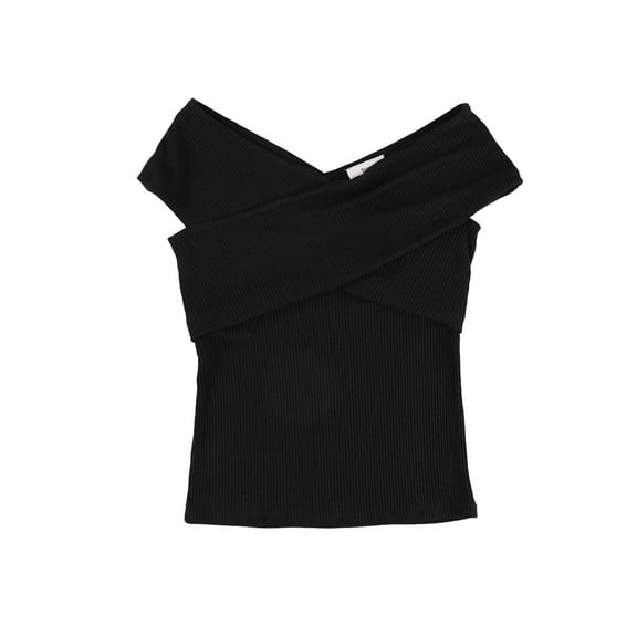 bar III Womens Crisscross Pullover Blouse, Black, Large