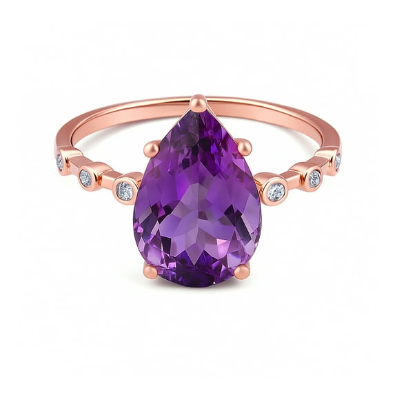 Tibetan Silver 925 Sterling Silver Rose Gold Plated Ring Purple Amethyst Gemstone Jewelry for Women
