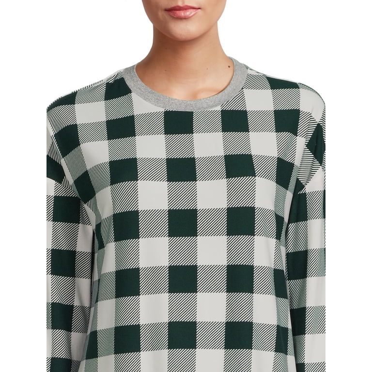 Women's Green Plaid Christmas Pajama Set - Long Sleeve Top & Pants With Pockets, Cotton Blend, Holiday Pajamas