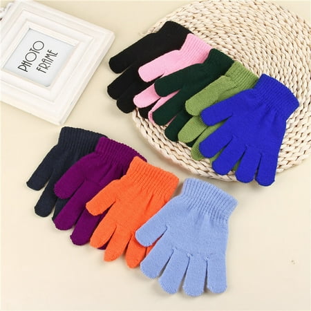 Unisex Kids Winter Warm Stretch Gloves Solid Color Knitting All-match Fashion Outdoor Sports Gloves Christmas Gift - image 2 of 2