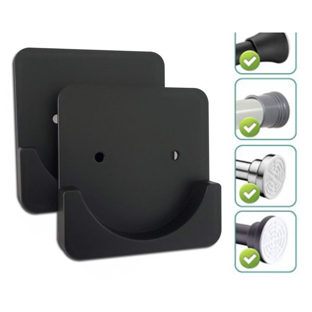 Soporte adhesivo para barra de cortina de ducha - Soportes de barra de tensión para montaje en pared con pegatinas adhesivas y tornillos - Sin taladrar - Pegamento - Juego de 2 cuadrados negros (barr JAMW Sencillez