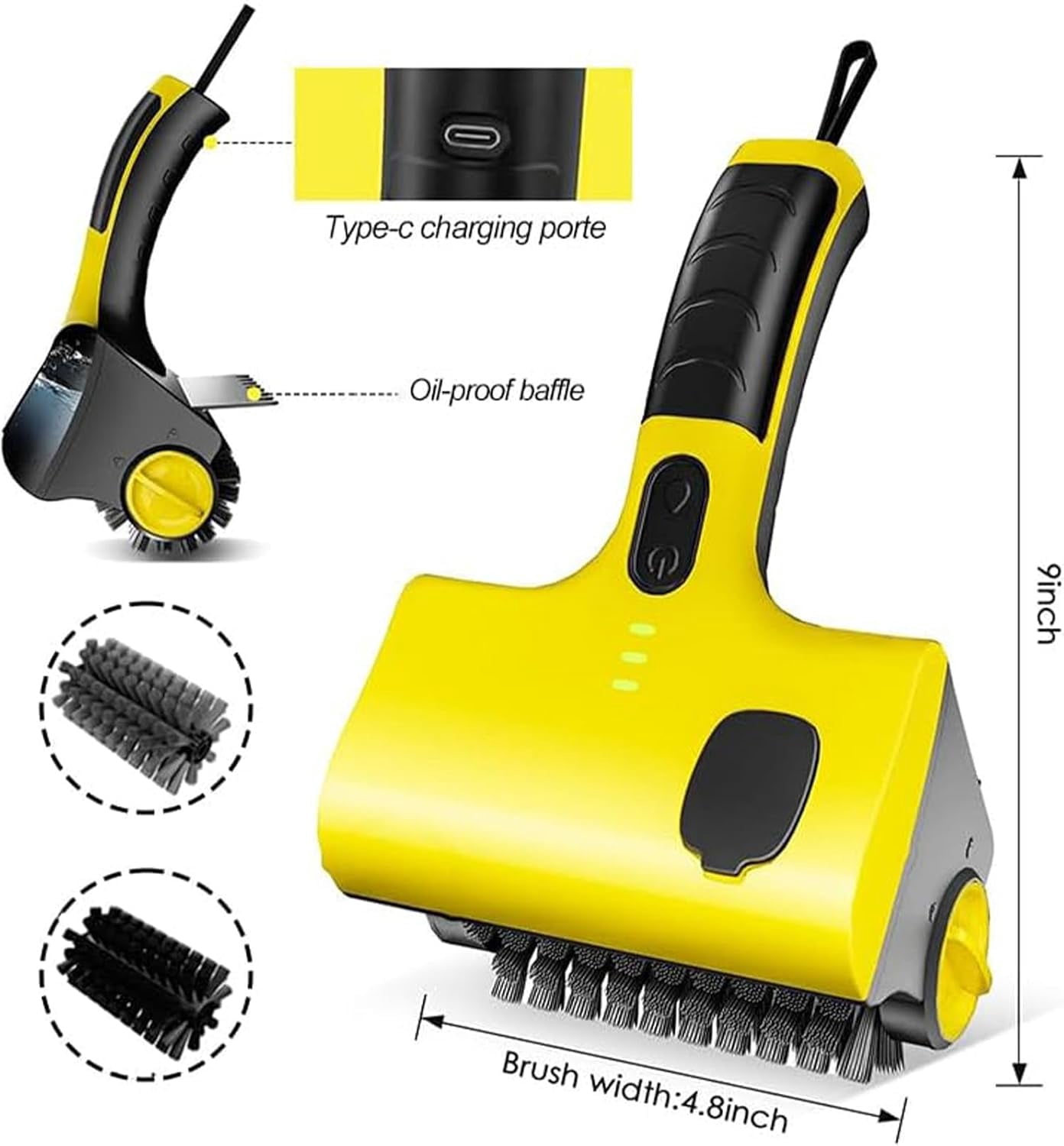 Saker Sakerplus Electric Grill Cleaner, 360° Rotating Cleaning Cordless Grill Brush with Replacement Bristles, for BBQ Grates/Charcoal Grills