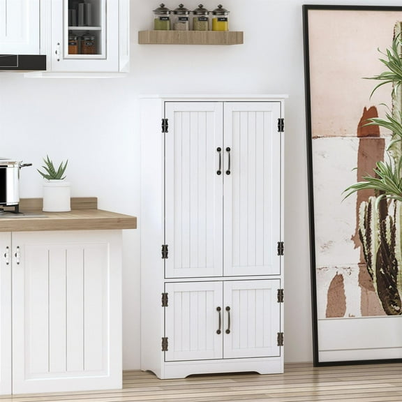 Demi Bonn 48" Accent Floor Storage Cabinet Kitchen Pantry with Adjustable Shelves and 2 Lower Doors, White