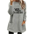thumbnail image 2 of Womens Tops Plus Size Long Sleeve Pocket Thickened Warm Letter Printing Round Neck Winter Loose Solid Padded Light Jacket,Tops for Women, 2 of 4
