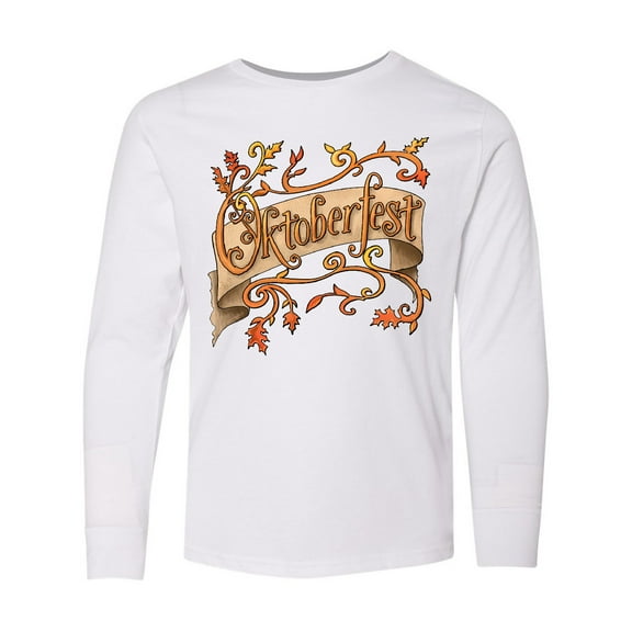Inktastic Oktoberfest Banner with Orange Autumn Leaves Long Sleeve Youth T-Shirt