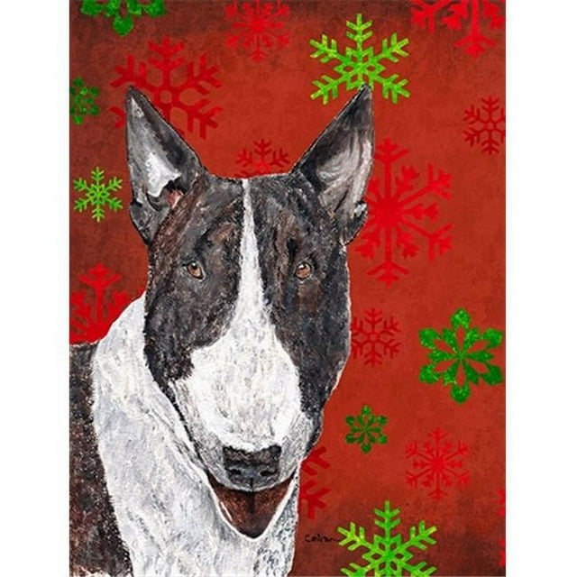 Caroline's Treasures SC9589CHF Bull Terrier Drapeau de Noël en Toile Flocon de Neige Rouge Taille Maison