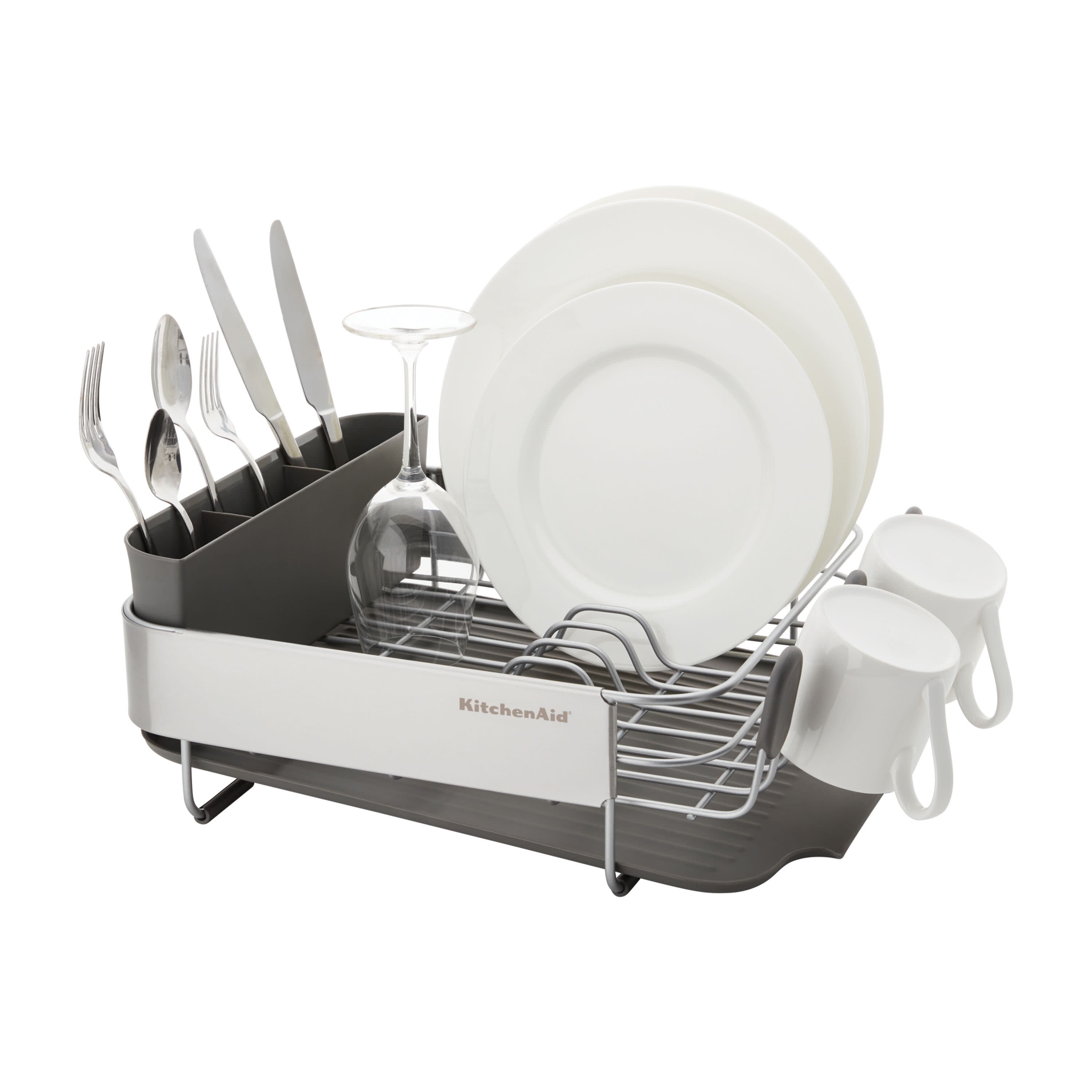  KitchenAid Large Capacity,Full Size, Rust Resistan Dish Rack  with Self Draining Angled Drain Board and Removable Flatware Caddy, Light  Grey, Gray: Home & Kitchen