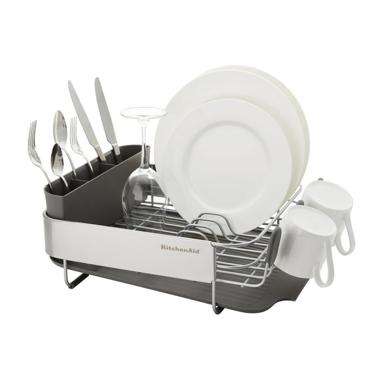  KitchenAid Large Capacity, Fully Size Self Draining Rust  Resistatant Satin Coated Dish Rack with Removable Flatware Caddy  20.47-Inch, Gray: Home & Kitchen