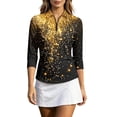 thumbnail image 3 of MuXiKeJi Clothes Elegant T Shirt With Black To Gold Gradient Sequins And Floral Print Half Sleeves,Golf Polo Shirts for Women Plus Size, 3 of 7