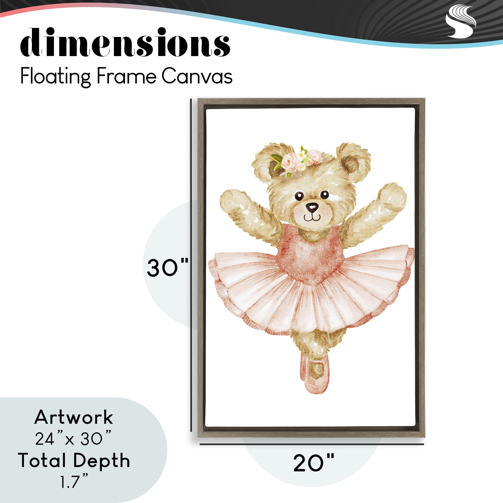 Teddy Bear Ballet Tutu Brown Framed Floater Canvas Wall Art, design by Amy Hall
