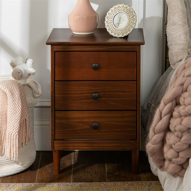 Walker Edison 3 Drawer Solid Wood Nightstand in Walnut