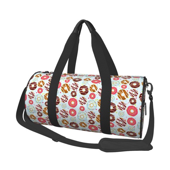 Fotbe Colorful Donuts Pattern Foldable Sports Gym Bag with Wet Dry Pocket, Travel Bag, Large Capacity Duffel Bag, Splash Proof Carry on Bag, Overnight Bag, Weekender Bag