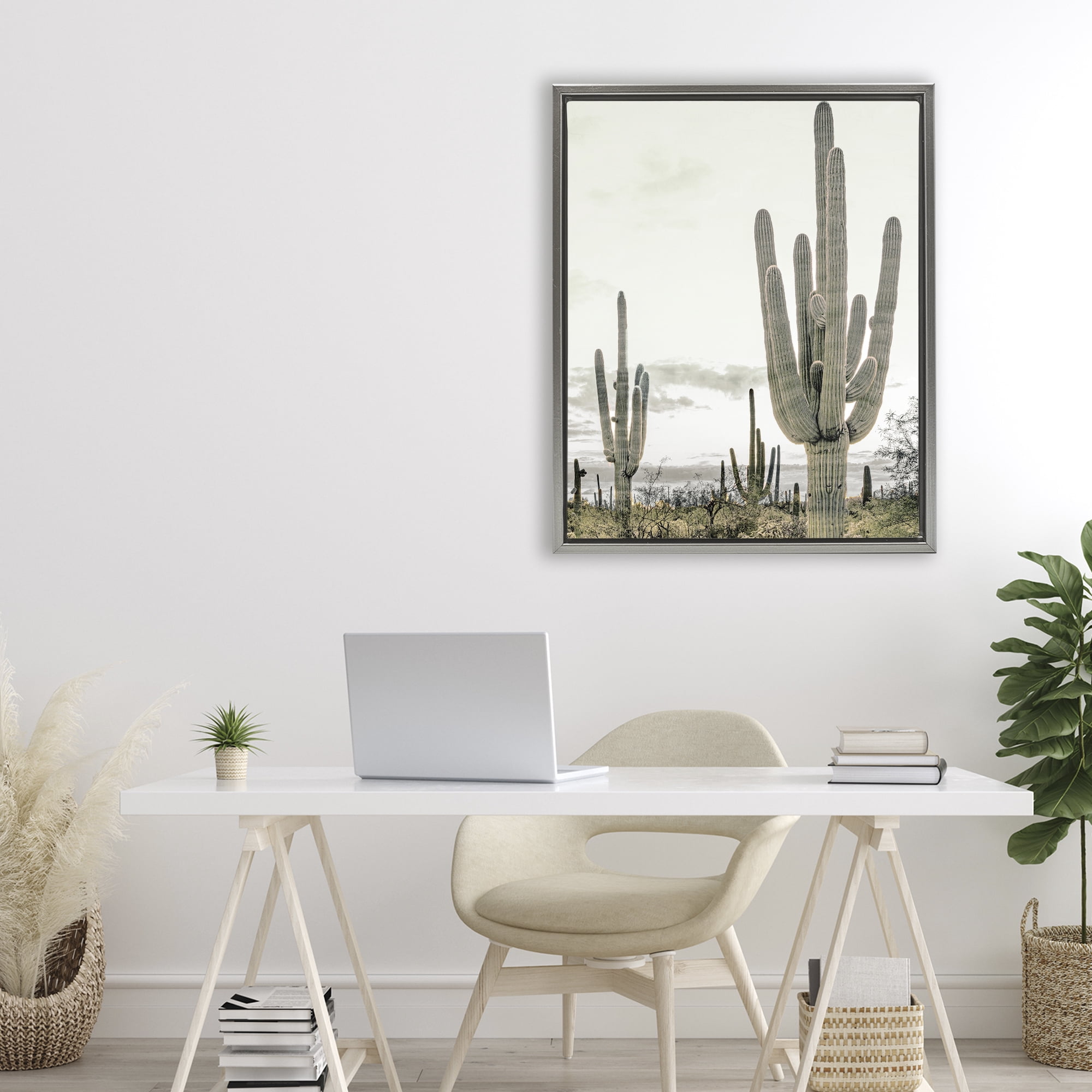 Stupell Industries Subdued Desert Cacti Gray Framed Floater Canvas Wall Art, design by Kim Allen