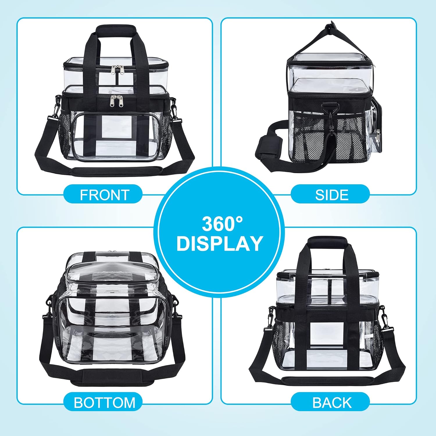 Clear Lunch Bag - Large Double-Deck Reusable Lunch Bag for Work | Heavy Duty PVC Material | 12.5 x 11 x 9 Capacity