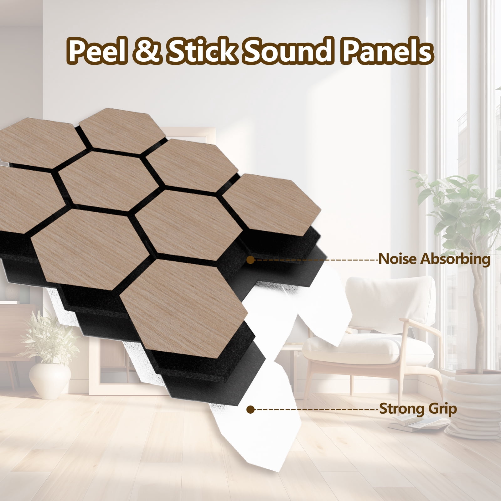 4 Packs Acoustic Wall Panels - Self-Adhesive 3D Wood Slat Wall Panel- Peel and Stick Sound Absorbing Panels for Noise Reducing - Feature Wall Decor for Home & Office
