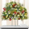 thumbnail image 4 of 24 Inch Pre-Lit Frosted Christmas Tree - Outdoor Urn Filler with LED Lights, Pine Cones and Red Berries, Battery Operated Holiday Planter Decor for Porch and Entryway, 4 of 9