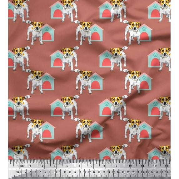 Soimoi Georgette Viscose Fabric Hut & Jack Russell Terrier Dog Print Sewing Fabric Yard 42 Inch Wide