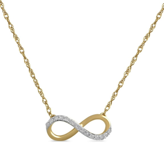 Brilliance Fine Jewelry 10K Yellow Gold Infinity Necklace with 1/10 Carat and 1/20 14K Gold Filled, 18 Inch Chain