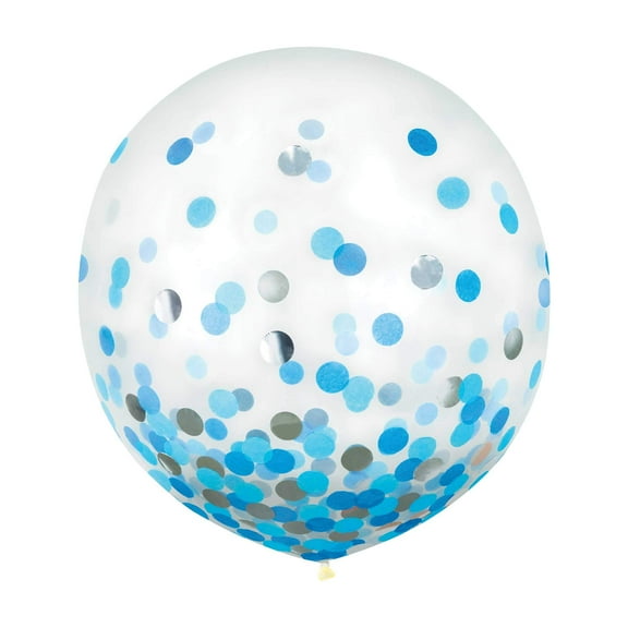 amscan Blue and Silver 24-inch Latex Confetti Balloons - 2 pcs
