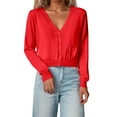 thumbnail image 3 of Gyexs Womens 2025 Summer Cropped Cardigan Fashion Knit Long Sleeve V Neck Business Casual Sweater (Red, Size XXL), 3 of 6