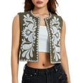 thumbnail image 3 of ZAXARRA Women Vintage Floral Embroidered Vest Tops Sleeveless Linen Open Front Cardigan Boho Blouses Waistcoat, 3 of 9