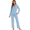 thumbnail image 2 of GEX Womens Bamboo Viscose Pajamas Super Buttery Soft 2 Piece PJ Set Button Long Sleeve Sleepwear Set (Baby Blue S), 2 of 6