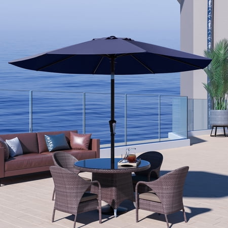 justlet 9 outdoor market patio umbrella w/ push button tilt and crank navy blue