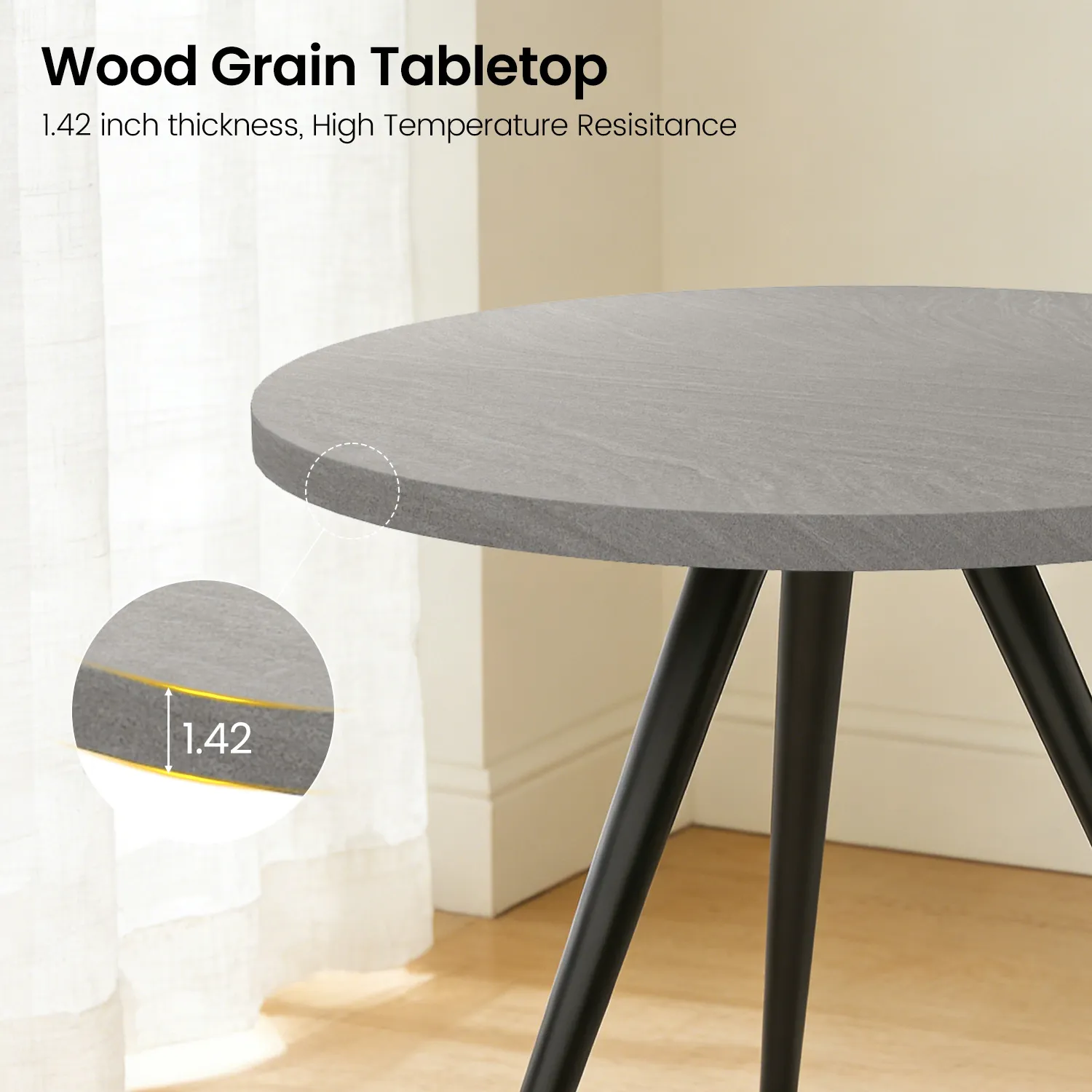 34.8" Round Dining Table Set for 4,5 Piece Mid-Century Modern Dining Set with 4 Upholstered Dining Chairs,Leisure Coffee Table for Kitchen Dining Room, Save Space