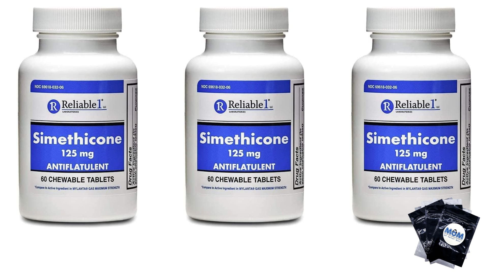 Simethicone 125MG Chewable Tablets Relief of intestinal gas 3 pack