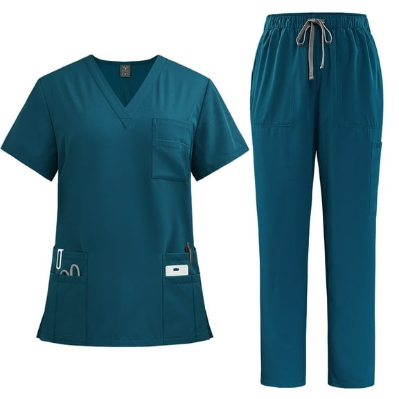 Caribbean Blue Doctor Nurse Work Uniforms Set Unisex Shirt & Pant Surgical Uniforms Set