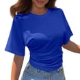 thumbnail image 2 of TrendOFT Womens Crew Neck Half Sleeve Ruched Shirts Summer 2026 Casual Cinched Waist Crop Tops Blue M, 2 of 5
