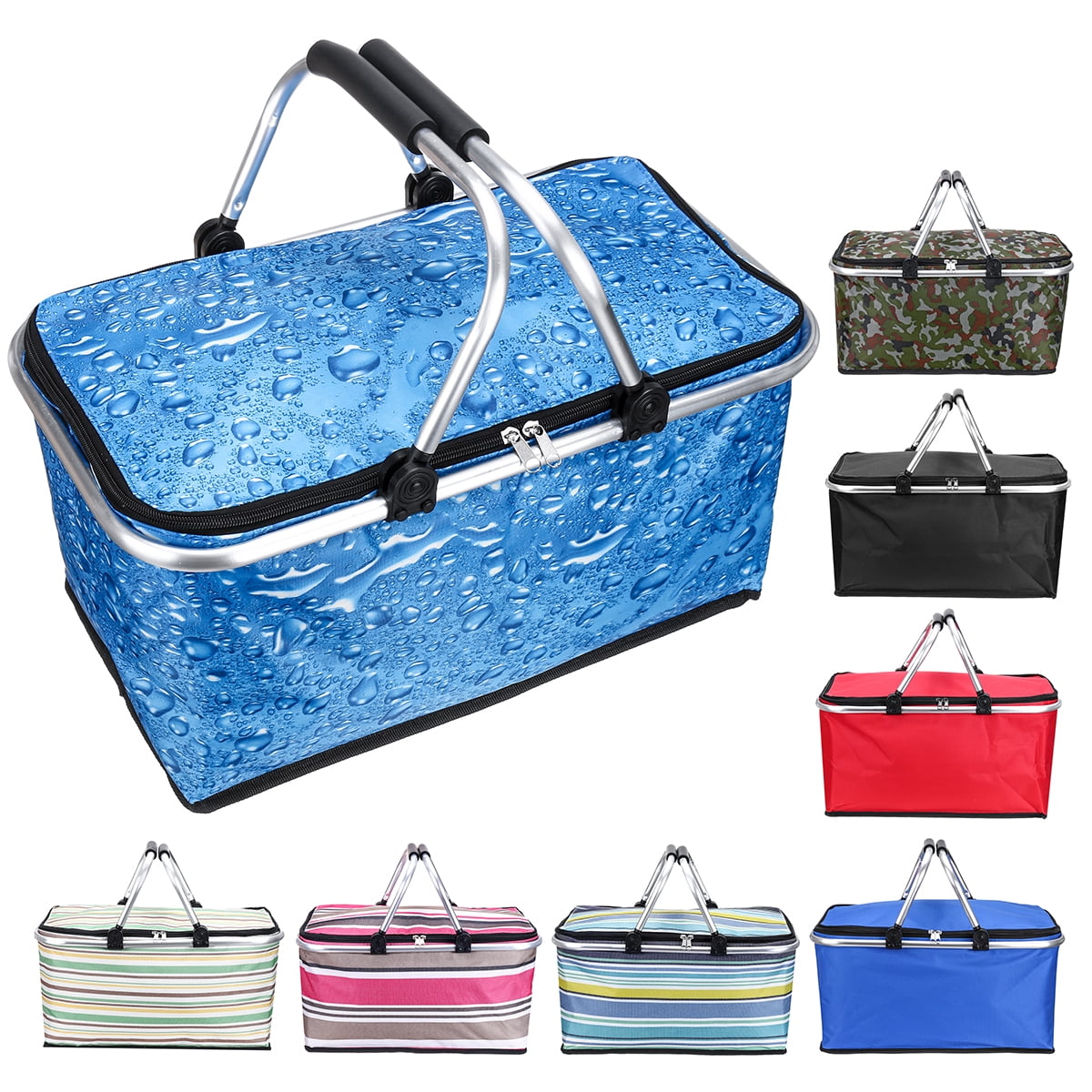 Leakproof Collapsible Portable Cooler Comes with 15 Garbage Bags Insulated Cooler Bag Picnic Basket Grocery Bag Picnic kit with Aluminium Handle for Travel Camping Shopping 
