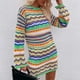 thumbnail image 3 of Vestido ajustado de manga larga con cuello redondo y suéteres de crochet a rayas con bloques de colores bohemios a la moda para otoño para mujer, 3 of 4