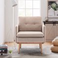 thumbnail image 2 of Velvet Accent Chair, Tufted Fabric Upholstered Sofa Chair with Armrest Design and Padded Cusion, Leisure Single Sofa Vintage Chair with Rose Golden Tapered Feet, Beige, 2 of 7