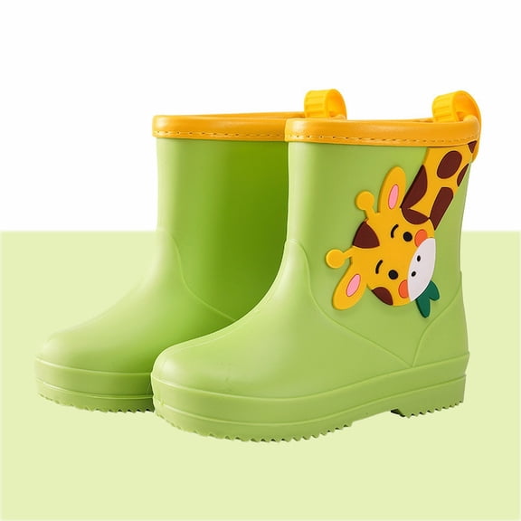 ZHOGXU Children Kids Girls Boys Rain Boots Non Flat Soled Cute Cartoon Design Comfortable Waterproof Shoes For Outdoor Activities,Green,2.5-3 Years