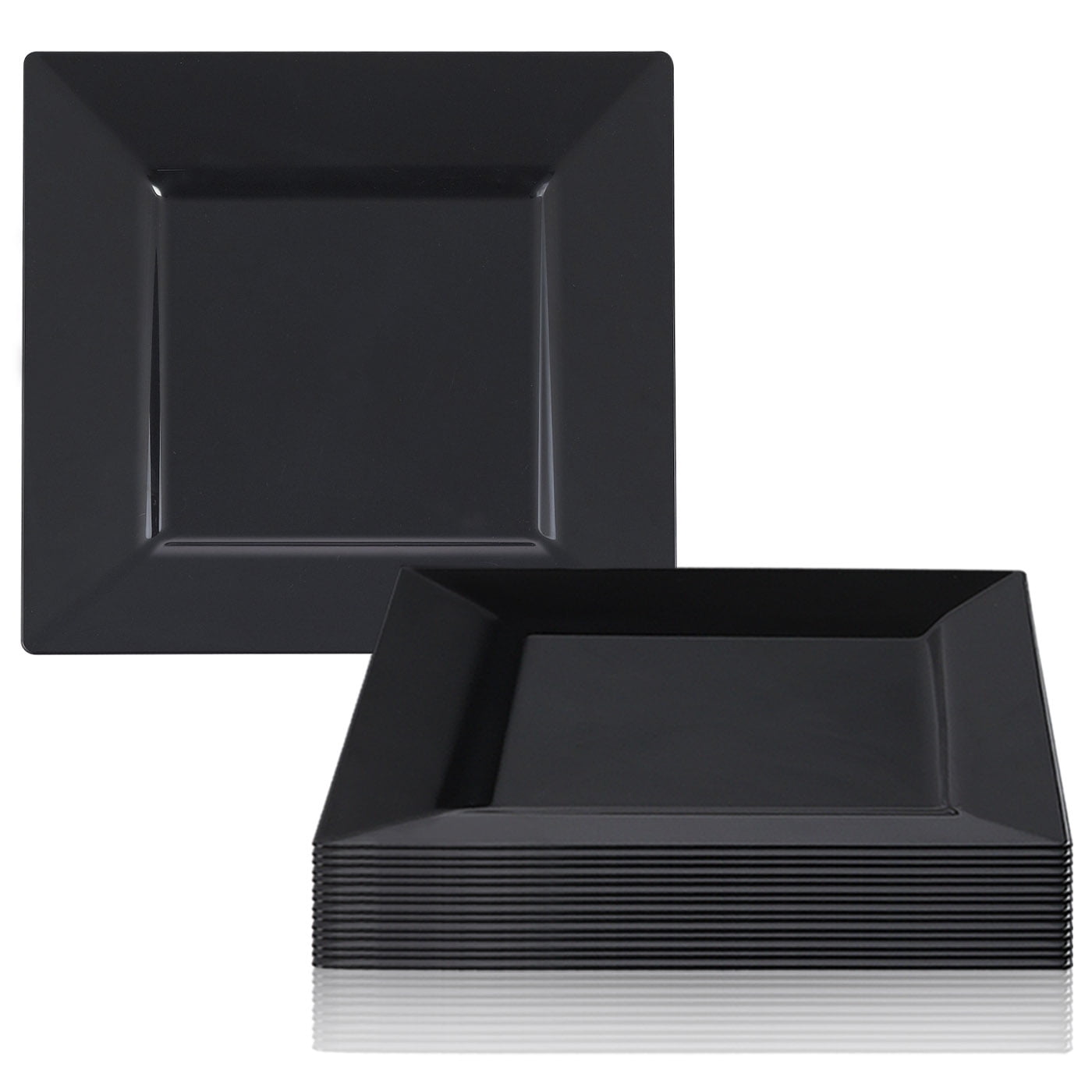 Black Plastic Square 6.5" Salad/Dessert Plates Disposable or Reusable