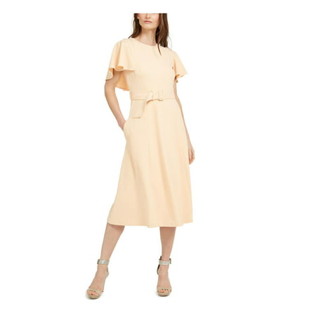 Calvin Klein Womens Belted Capelet Midi Dress Beige 6