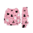 thumbnail image 3 of Halloween Pjs, Halloween Family Matching Pajamas Set, Pink Black Cat Ghost Bat Witch Long Sleeve Sleepwear, Graphic Loungewear, Soft Cozy Fun Holiday Nightwear for Parties & Gatherings, 4 Y, 3 of 6