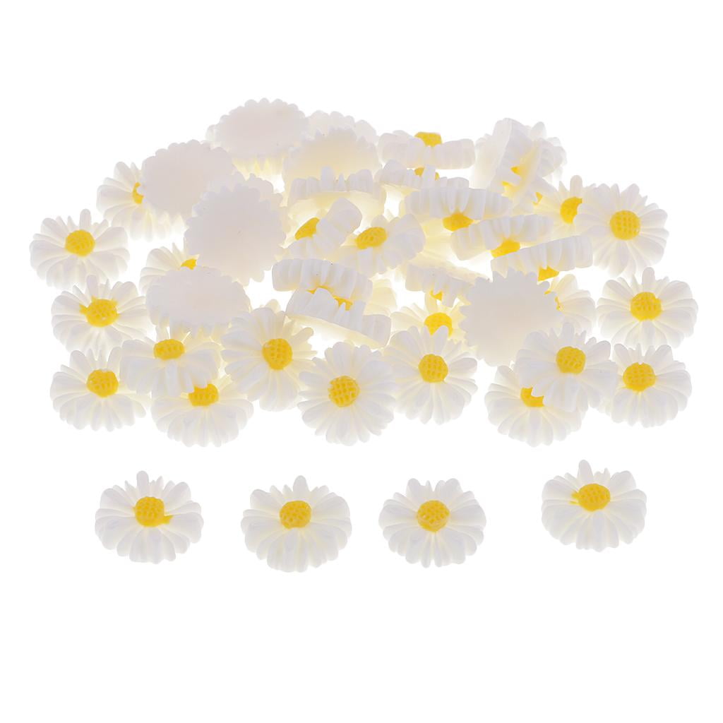 freneci 50pcs DIY Resina Flatback Cabochon Beads Daisy Flowers Charms para La Joyería del Teléfono 