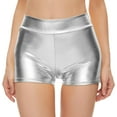 thumbnail image 1 of HSHDLDF Womens Metallic Booty Shorts High Waisted Shiny Rave Bottoms for Dance Festival Costumes, 1 of 4