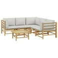 thumbnail image 3 of vidaXL 6 Piece Patio Lounge Set with Light Gray Cushions Bamboo, 3 of 9