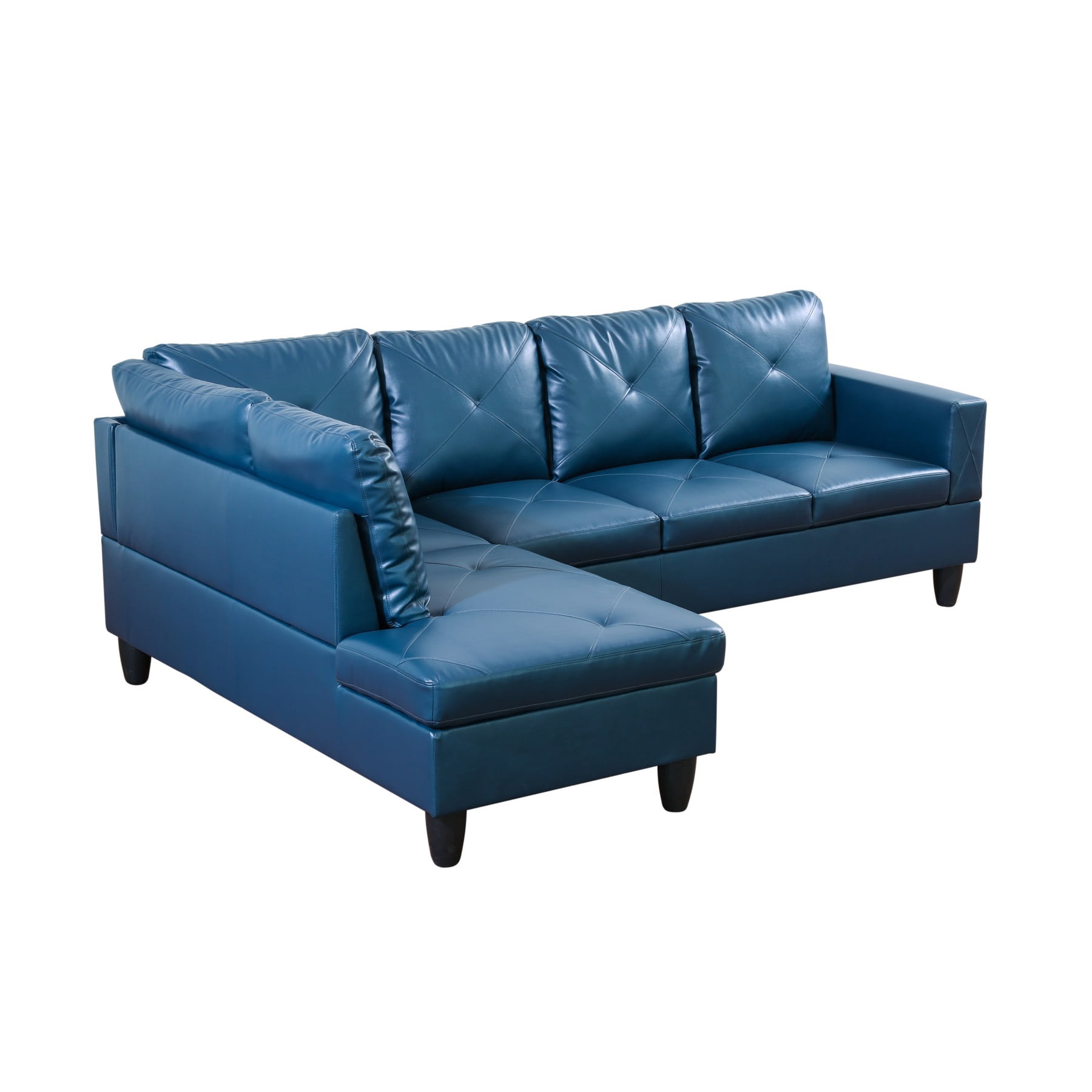 Hommoo 2-Piece Faux Leather L-Shaped Sectional Couches and Sofa Set, Modern Living Room Furniture Set, No Ottoman, Left Side, Denim