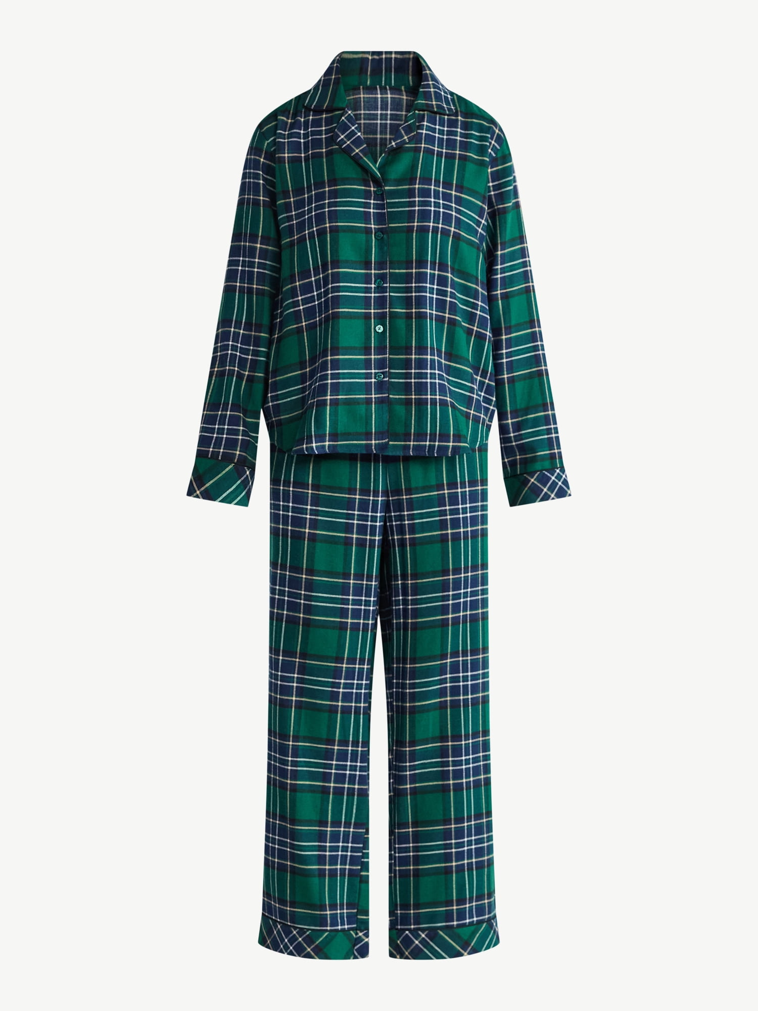 Joyspun Women's Long Sleeve Flannel Sleep Top and Pants Pajama Set, 2-Piece, Sizes XS-3X