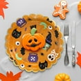 thumbnail image 2 of Confettiville Halloween Paper Plates, 50-Count Disposable AFN1Halloween Dinner Plates, Scalloped, Party Supplies, Witches, Skeletons, Cats, Bats, Orange, 2 of 3
