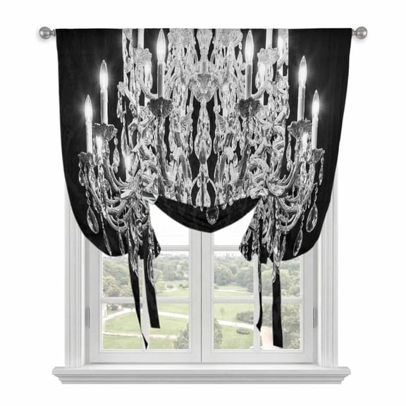 Crystal Chandelier Balloon Curtains for Bedroom/Front Door/Bathroom, Candle Abstract Luxury Modern Tie Up Curtains 63 Inch Length Light Filtering Kitchen Curtains Shades for Windows 46"x63"