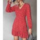thumbnail image 4 of Vestido De Otoño, Vestido Con Dobladillo Con Volantes De Cintura Alta Y Cuello En V Para Ir De Compras, 4 of 7