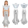 thumbnail image 2 of Aislor Girls Metallic Dance Outfits Latin Jazz Performance Tank Top With Flared Pants Set Disco Party Silver 12, 2 of 7