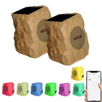 2 PCS Solar & USB Rechargeable Outdoor Rock Speaker - IPX6 Waterproof, Bluetooth 5.3, 2600mAh Battery, Multicolor LED Lighting for Garden/Patio