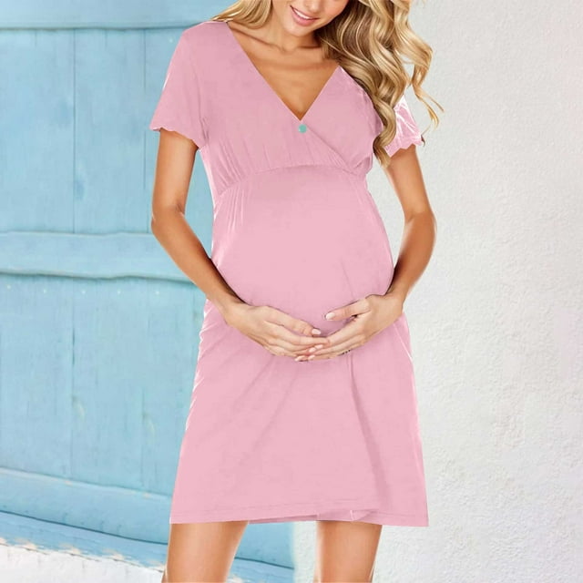 siminseming Robes de Noël pour Femmes Robes Décontractées pour Femmes Col en V Ligne A Évasée Portefeuille Robe de Maternité Midi Robe de Maternité pour Séance Photo Vêtements Chaussures et Accessoires