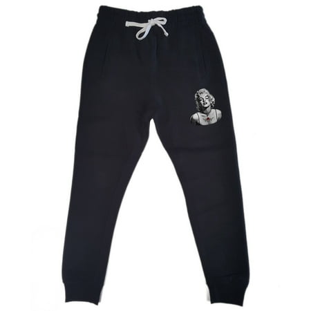 Men's Marilyn Monroe Face Tattoo KT T127 Black Fleece Gym Jogger Sweatpants Medium Black